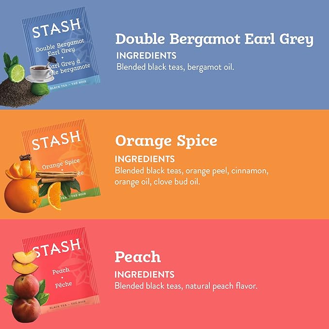Stash Tea Black Tea Variety Pack Sampler Assortment - Caffeinated, Non-GMO Project Verified Premium Tea with No Artificial Ingredients, 18-20 Count (Pack of 6)