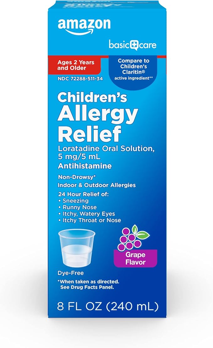 Amazon Basic Care Children’s Allergy Medicine, 24 Hour 5 mg/5 mg/5 mL, 2 and 8 fl 1)