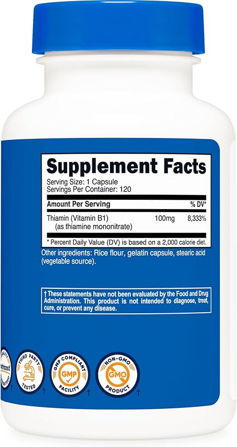 Nutricost Vitamin B1 (Thiamine) 100mg, 120 Capsules