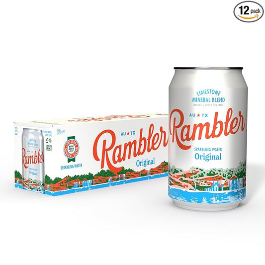 AUTX RAMBLER Sparkling Water, Original Flavor, Limestone Mineral Blend 12-Ounce Cans, 12-Pack