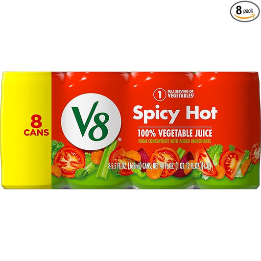 V8 Spicy Hot 100% Vegetable Juice, Vegetable Blend with Tomato Juice, 5.5 FL OZ Can (Pack of 8)