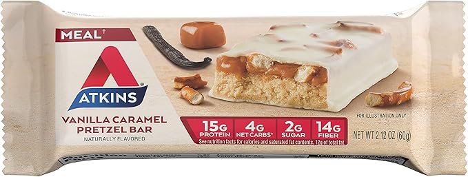 Atkins Chocolate Chip Granola Protein Meal Bar, 12 Count & Vanilla Caramel Pretzel Protein Meal Bar, 5 Count Bundle