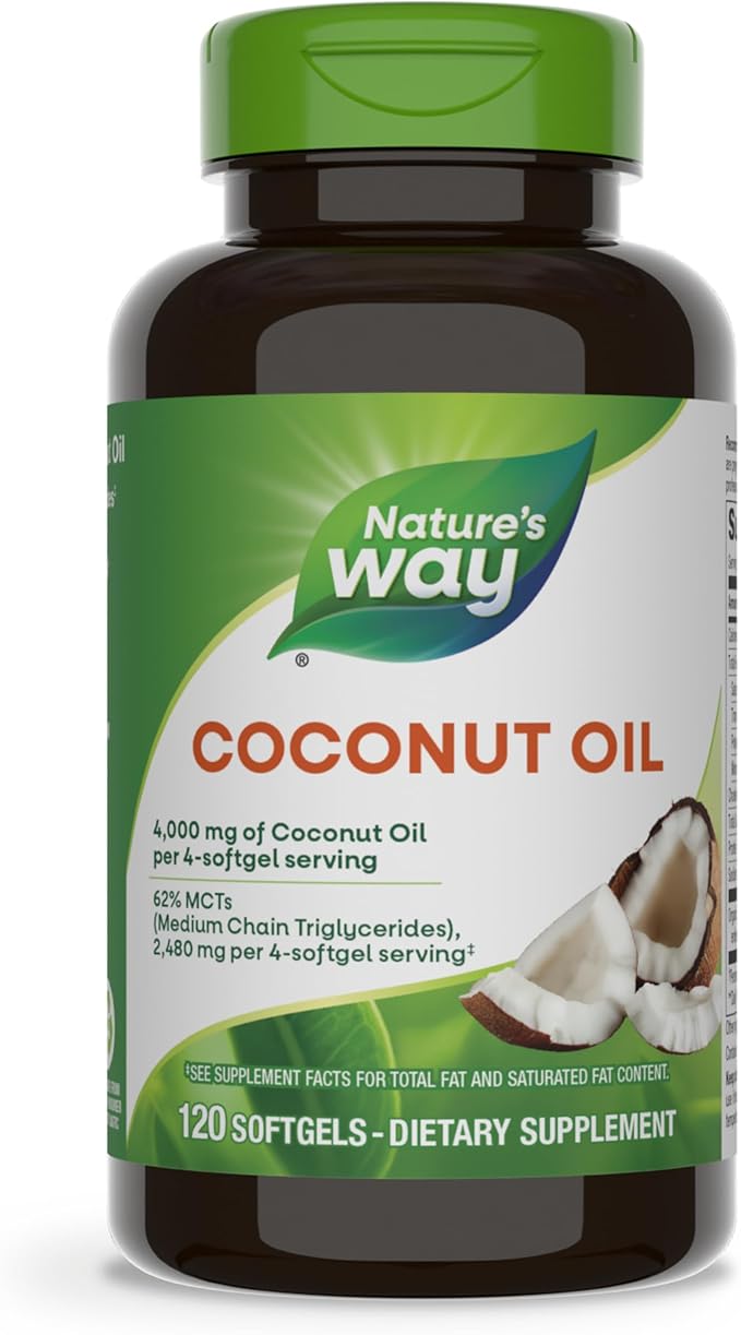 Nature's Way Coconut Oil, 62% MCTs, Hexane Free, 120 Softgels (Packaging May Vary)