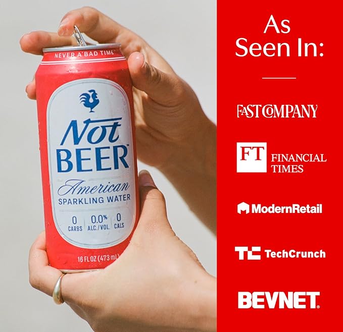 Not Beer American Sparkling Water, Original, 99.9% Pure, Mineral & Electrolyte Blend, Unflavored Carbonated Water, Made in America, Plain Sparkling Water, 16 Oz Tallboy Cans, 8 Pack