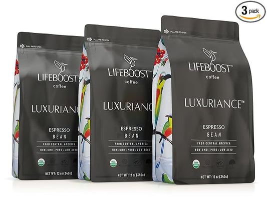 Lifeboost Coffee Espresso Whole Beans Coffee - Low Acid Single Origin USDA Organic Coffee - Non-GMO Espresso Coffee Third Party Tested For Mycotoxins & Pesticides (Espresso Whole Bean 12oz x 3 pack)
