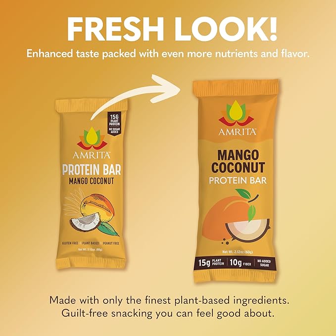 AMRITA Mango Coconut Vegan Protein Bars -15g Plant