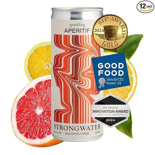 Strongwater Sparkling Spritz Aperitif - 12 Pack Cans (8.4 Fl Oz Each) - Premium Non Alcoholic Aperitif - Made with Filtered Rocky Mountain Water, Gentian, Grapefruit, Quinine, Real Cane Sugar