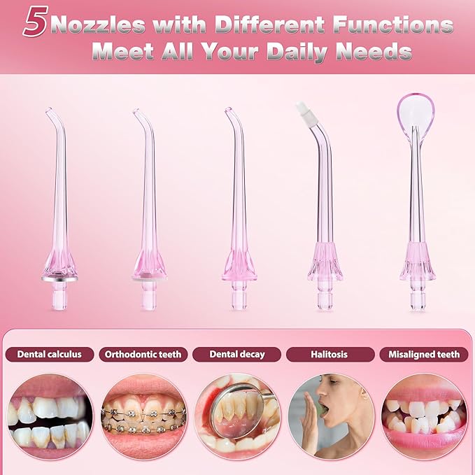 TOVENDOR Electric Water Flosser, Rechargeable Dental 3 Modes, 5 Tips (300ML, IPX7Waterproof IPX7Waterproof Waterflosser)