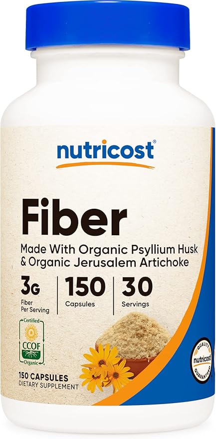 Nutricost Fiber Capsules with Prebiotic Fiber 150 Capsules 3 G