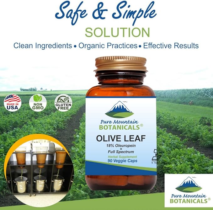 Pure Mountain Botanicals Olive Leaf Extract Capsules 90 Kosher 400mg Organic