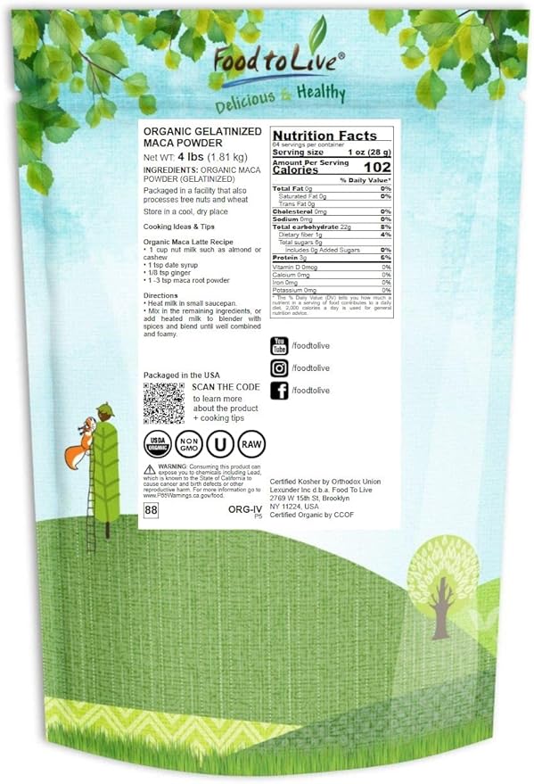 Food to Live Organic Maca Powder, 4 Pounds