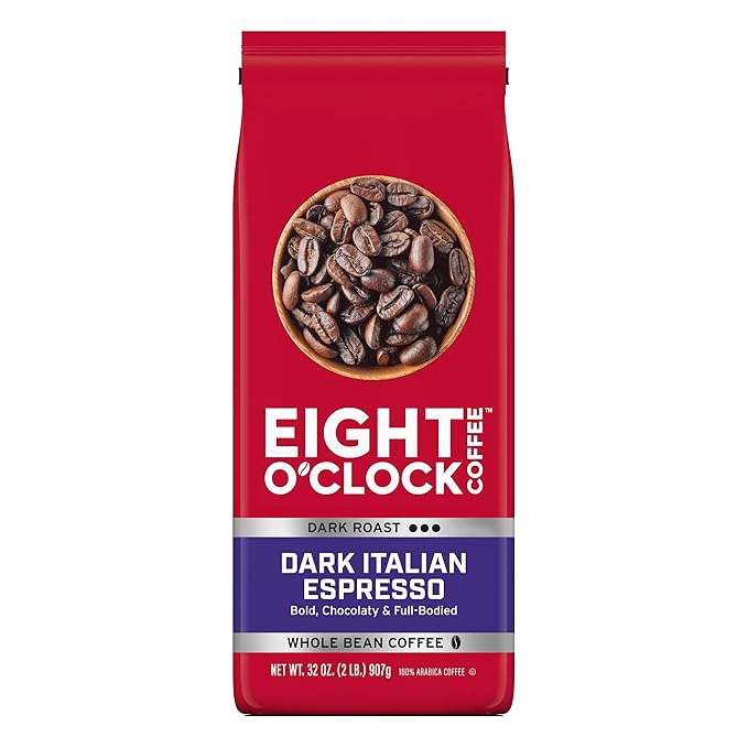 Eight O'Clock Coffee Dark Italian Espresso, 32 Ounce (Pack of 1) Dark Roast Whole Bean 100 % Arabica Coffee, Bold & Chocolaty