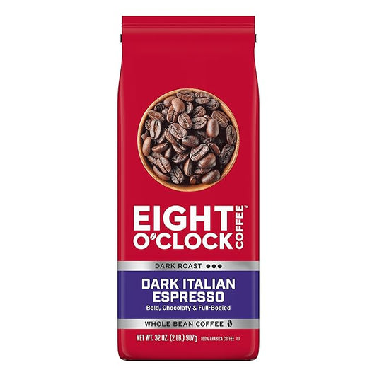 Eight O'Clock Coffee Dark Italian Espresso, 32 Ounce (Pack of 1) Dark Roast Whole Bean 100 % Arabica Coffee, Bold & Chocolaty