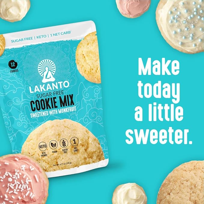 Lakanto Sugar Free Cookie Mix - Monk Fruit Sweetener, 1g Net Carb, Gluten Free, Dairy Free, Keto Diet Friendly, Delicious Snack, Almond Flour, Baking Mix (12 Servings)