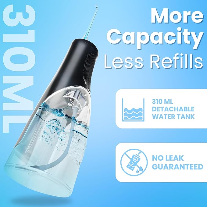 Dental Water Flosser Cordless, 310ML Electric 4 Cleaning 8 Replaceable IPX7 Waterproof (8 Tips)