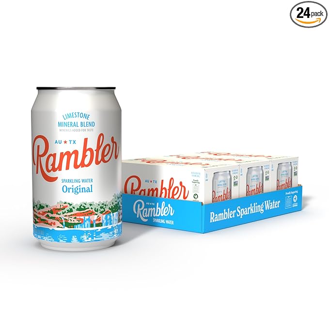 AUTX RAMBLER Sparkling Water, Limestone Mineral Blend, Original Flavor, 12-Ounce Cans, Three 8-Packs (24 Cans)