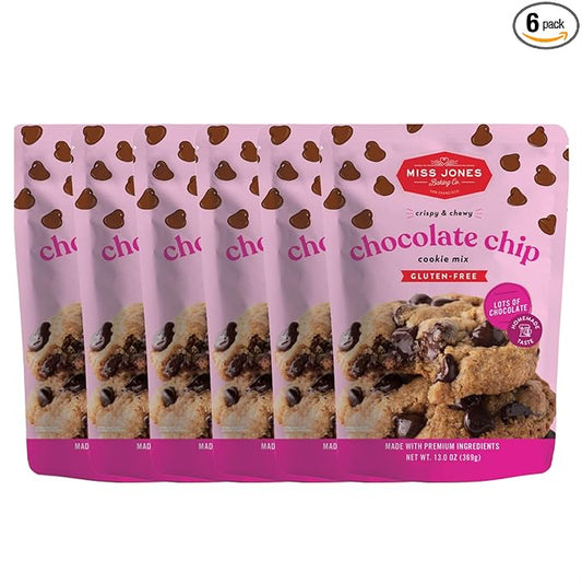Miss Jones Baking Gluten-Free Chocolate Chip Cookie Mix - More Chocolate Chips, 50% Lower Sugar, Naturally Sweetened Desserts & Treats, 13 Ounce (Pack of 6)