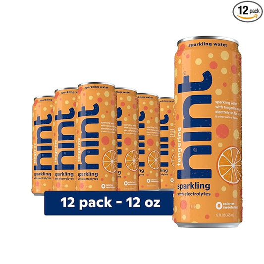 Hint Sparkling Water, Tangerine - Canned Flavored Water Beverages with Electrolytes, Zero Calories, and Sugar Free - 12 Fl Oz Cans (Pack of 12)