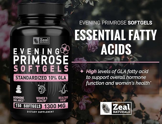 Evening Primrose Oil Capsules (150 Liquid Softgels 1300mg) Premium 10% GLA