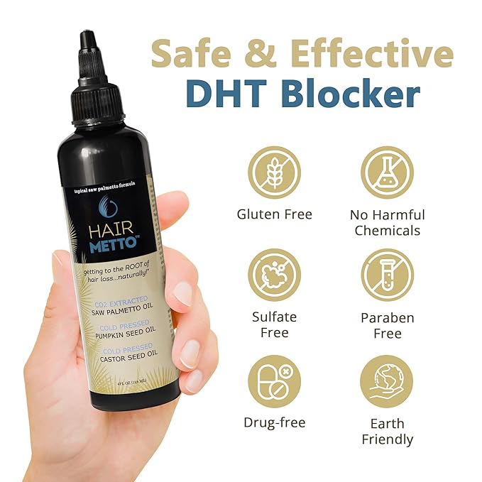 HAIRMETTO® Topical Saw Palmetto and Pumpkin Seed Oil Extract for Hair Loss, Strengthens Hair Roots, Soothes Dry Scalp, with Rosemary, Castor Oil, and Lavender Scent, 4oz Bottle