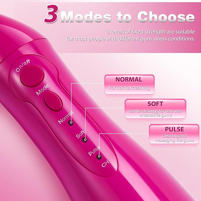 TOVENDOR Electric Water Flosser, Rechargeable Dental 3 Modes, 5 Tips (300ML, IPX7Waterproof IPX7Waterproof Waterflosser)