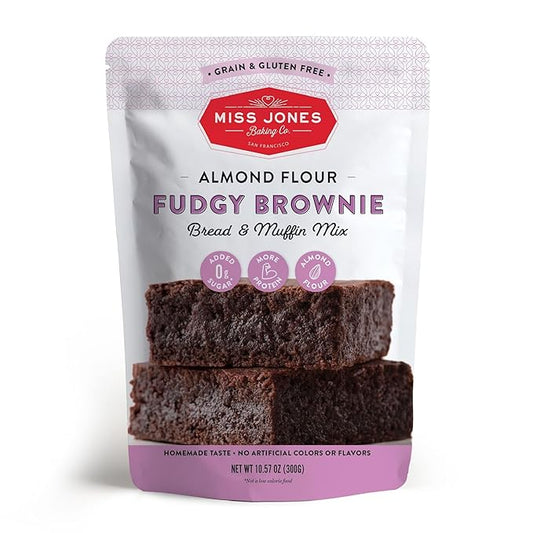 Miss Jones Baking Brownie Mix - Almond Flour, Gluten Free, Low Carb, No Sugar Added, Naturally Sweetened Desserts & Treats - Keto, Diabetic, Atkins, WW, and Paleo Friendly (Pack of 1)