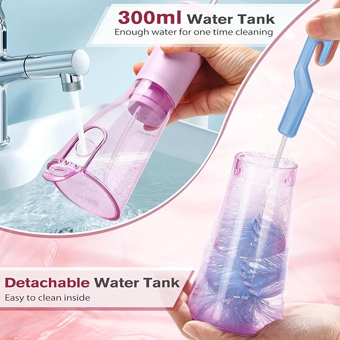 TOVENDOR Water Dental Flosser, Rechargeable Dental 3 Modes, 5 Tips 300ML Large IPX7 Waterproof