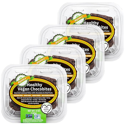 Alyssa’s Vegan Chocobites ⎸ Gluten Free Cookies, Healthy Snacks from The Bakery ⎸ Dairy Free, Sugar Free, Low Carb, Keto Protein Snacks ⎸ Gluten Free Snacks for Kids ⎸ 8 Cookies per Box, 4 Pack