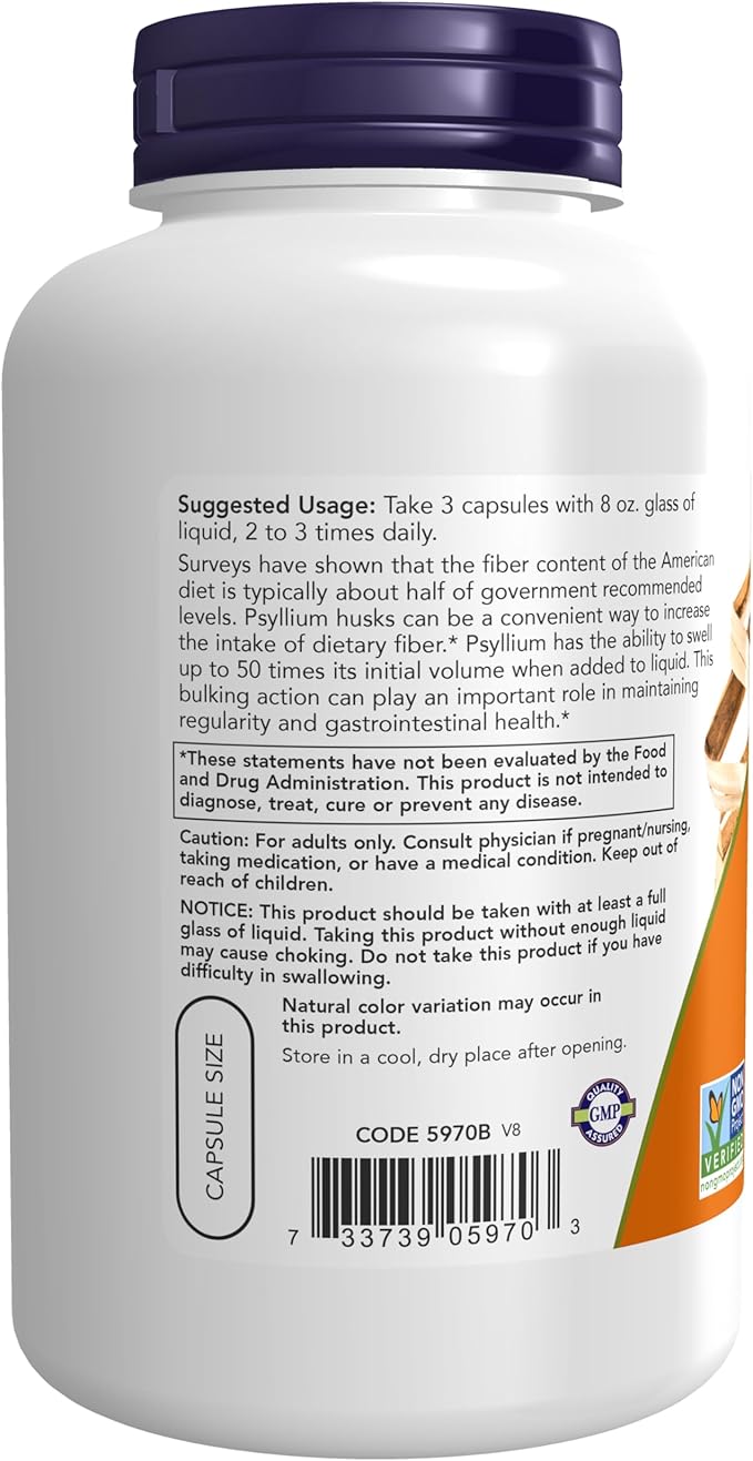 NOW Supplements, Psyllium Husk Caps 500 200 Veg