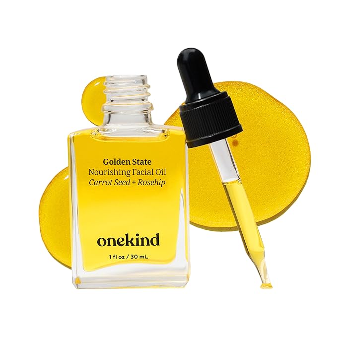 Onekind Golden State All-Natural Nourishing Facial Oil, Non-Comedogenic, Anti Aging Botanical Face Oil with Sea Buckthorn Extract, Rosehip, Carrot Seed and Apricot Oil for Skincare and Guasha, 1 Ounce