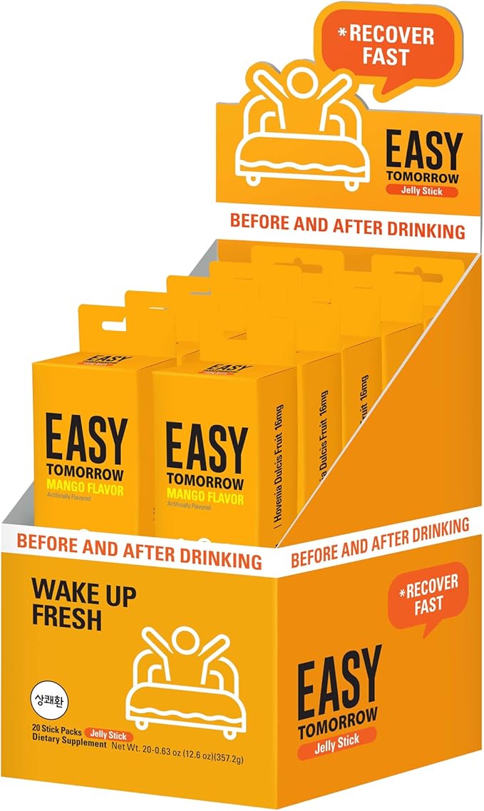 Easy Tomorrow Jelly Stick Before/After Drink Alcohol, After Party Recovery & Relief for Great Night & Better Morning, Party Vacation Aid, Liver Cleanse Detox, Mango Flavored, 상쾌환, 20 Sticks