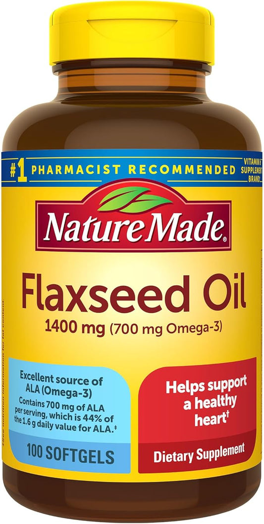 Nature Made Extra Strength Flaxseed Oil 1400 mg, 3 Supplement, 100 Softgels, 100 Day