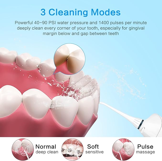 TOVENDOR Electric Water Flosser, Rechargeable Dental 3 Modes, 5 Tips (300ML, IPX7Waterproof IPX7Waterproof Waterflosser)