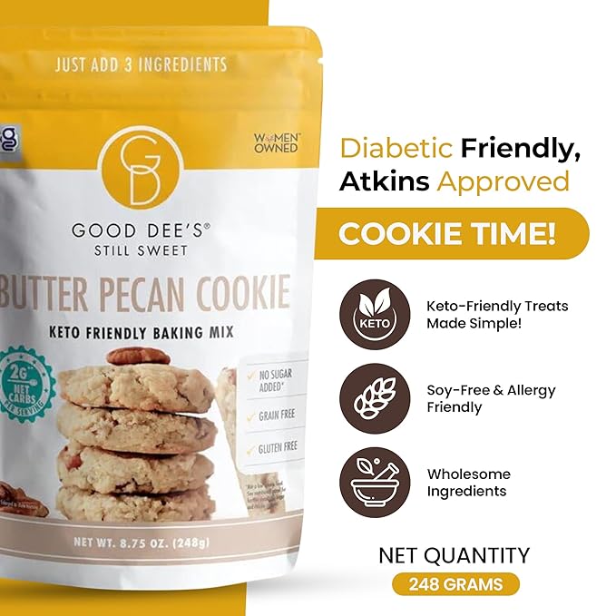 Good Dee's Butter Pecan Cookie Mix I Keto Baking Mix I Sugar Free, Diary Free, Gluten Free, Soy Free, Low Carb Cookie Mix I Diabetic and Atkins Friendly - 2g Net Carbs