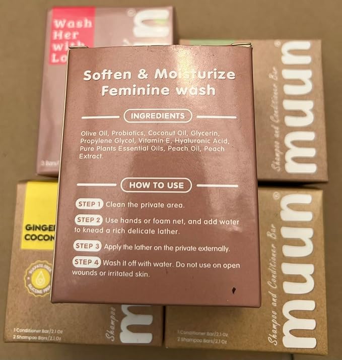 Muun Peach Yoni Soap Bar - Pack 3 Peach Ph Balance Probiotics & Natural Ingredients - Gentle Cleansing Formula Eliminates Odor Vaginal Health - Feminine Wash