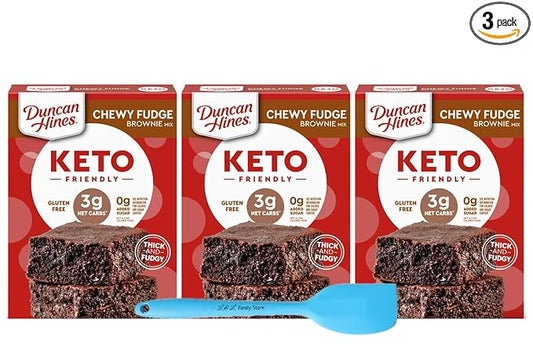 3 PCS Duncan Hines Keto Friendly Chewy Fudge Brownie Baking Mix | Low Sugar Gluten Free Baking Mixes | Bundled with Bonus L&L Mini Spatula