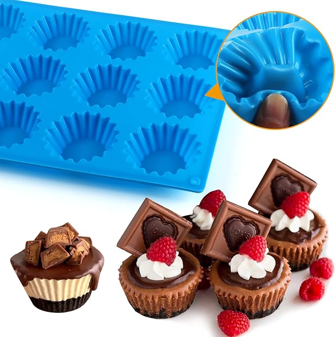 Sidosir 3pcs Peanut Butter Cup Mold, Silicone Mini Tart Pan for Bite Size Fat Bombs, Silicone Chocolate Candy Mold for Brownie (Peanut Butter Cup)