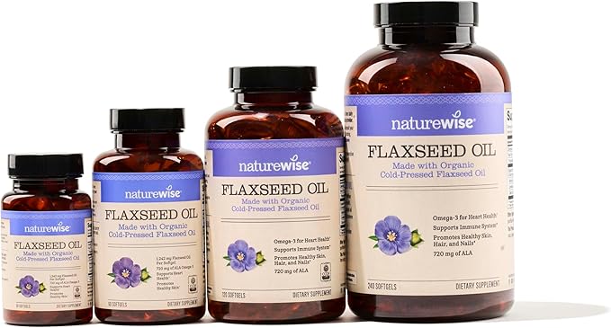 NatureWise Flaxseed Oil 1200mg Softgels 720mg ALA, 3 6 6 9, 9, Supplement 240 Softgels[4-Month Softgels[4-Month Supply]