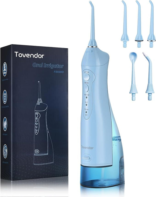 TOVENDOR Electric Water Flosser, Rechargeable Dental 3 Modes, 5 Tips (300ML, IPX7Waterproof IPX7Waterproof Waterflosser)