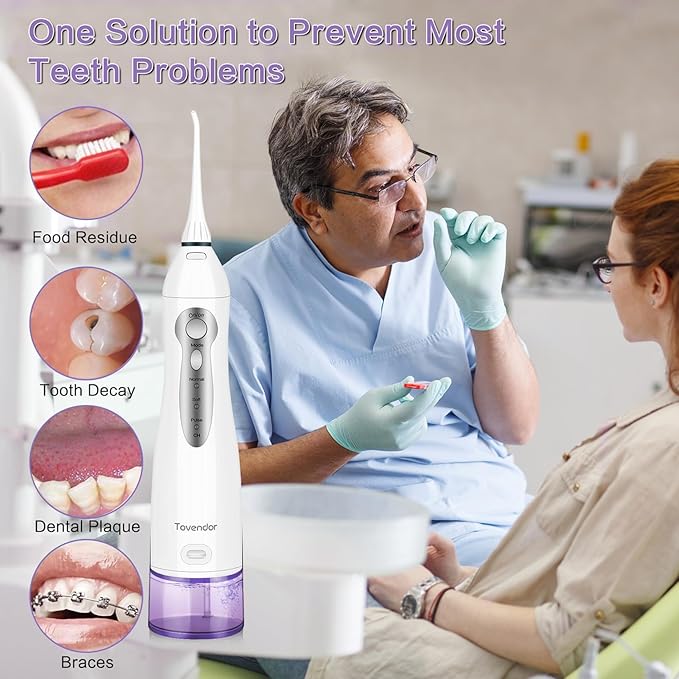 Electric Water Flosser, Rechargeable Dental Oral Irrigator 3 Modes, 5 Tips (300ML, IPX7Waterproof IPX7Waterproof Waterflosser)