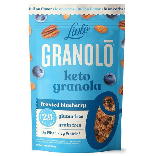 Livlo Keto Nut Granola Cereal - Only 2g Net Carb & Zero Added Sugar - Low Carb, Grain Free & Gluten Free Healthy Snack - Frosted Blueberry, 10.5 oz