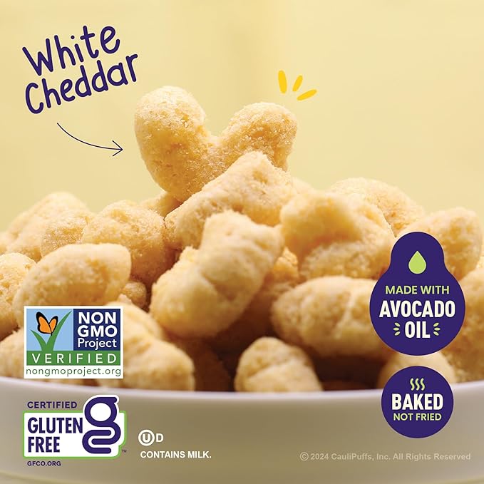 White Cheddar CauliPuffs - Corn, Rice, and Cauliflower Gluten Free Puffed Snack (Box of 15, 0.75oz bags)