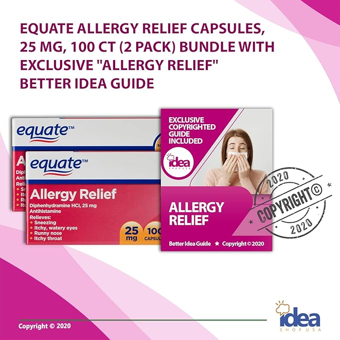 Equate Allergy Relief Capsules, 25 mg, 100 Ct (2 Pack) (3 Items)