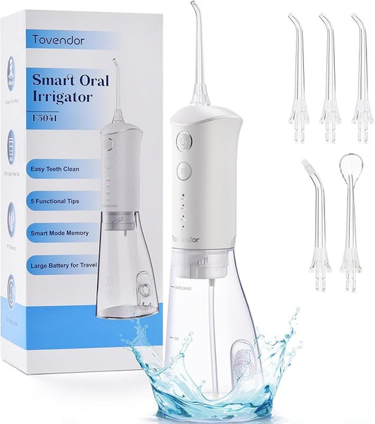 TOVENDOR Water Dental Flosser, Rechargeable Dental 3 Modes, 5 Tips 300ML Large IPX7 Waterproof