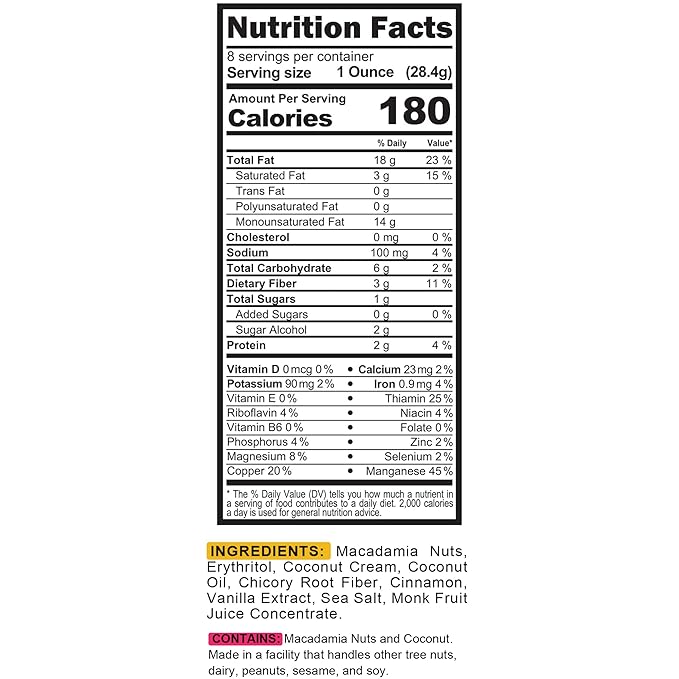 TGB Cinnamon Macadamia Nuts, Keto Friendly, No Added Sugar, Gluten Free, Healthy Low Carb Snack, 8oz Resealable Bag (Pack of 1)