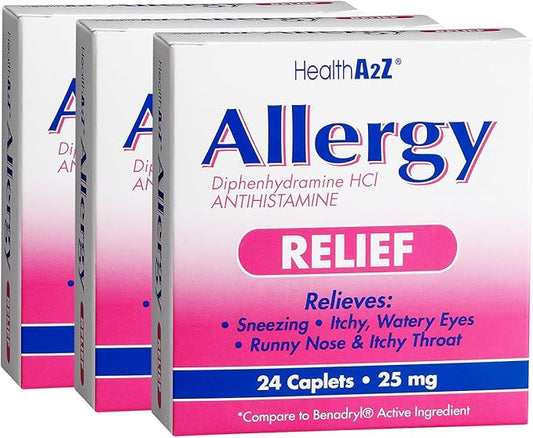 HealthA2Z® Allergy Relief 25mg | (3 Pack 24 Caplets (72 Total))