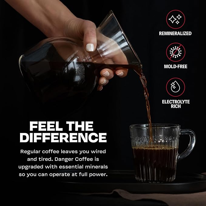 Danger Coffee by Dave Asprey, Remineralized, Mold Free & Lab Tested Whole Bean Coffee, Medium Roast, 10.9 Ounce