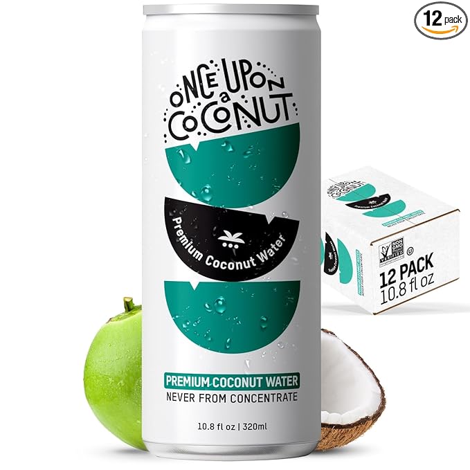 Once Upon a Coconut Pure Coconut Water - Low Calorie All-Natural Drink with Electrolytes - No Added Sugar or Sweeteners - Non-GMO - Gluten-Free - Pack of 12 Cans (each 10.8 fl oz)