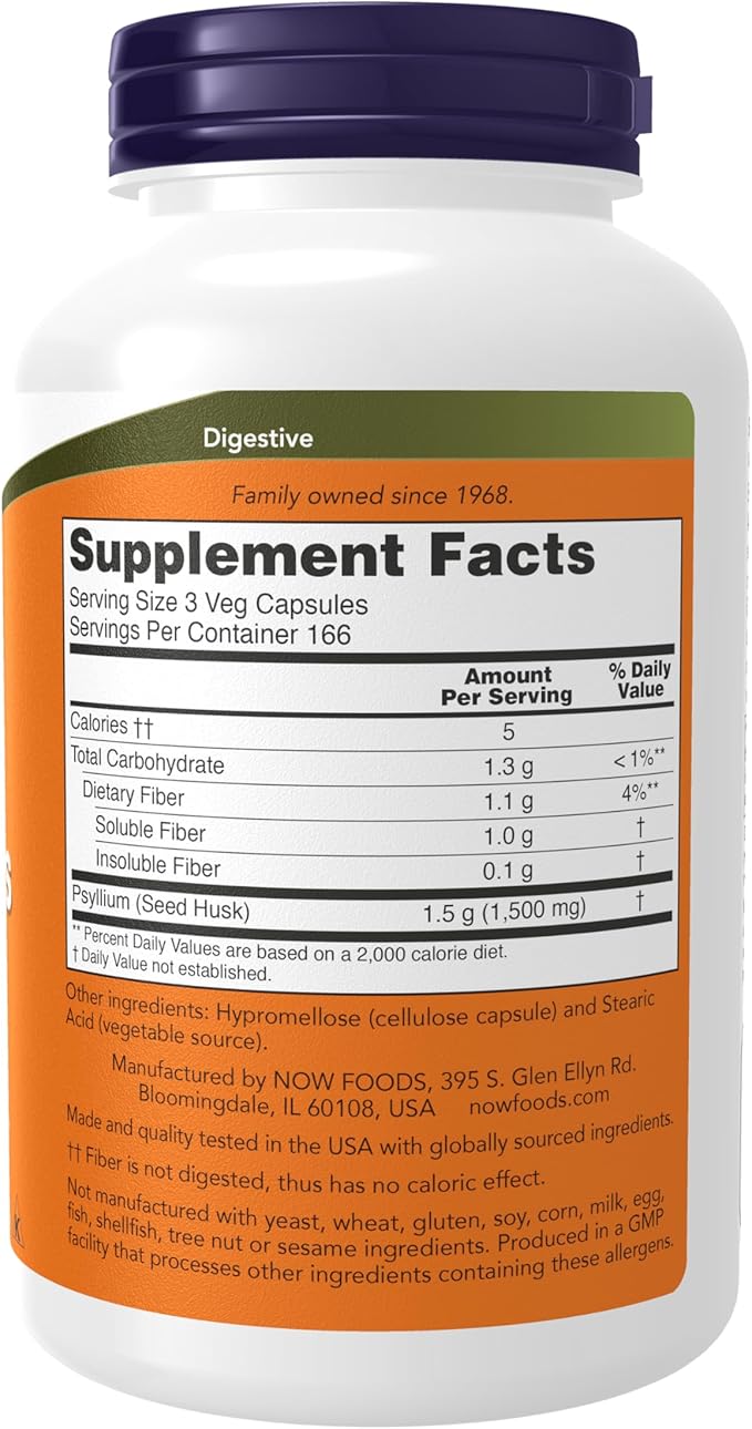 NOW Supplements, Psyllium Husk Caps 500 500 Veg
