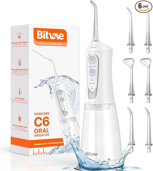 Bitvae C6 Water Dental Flosser IPX7 Waterproof 3 Modes 5 intensities,